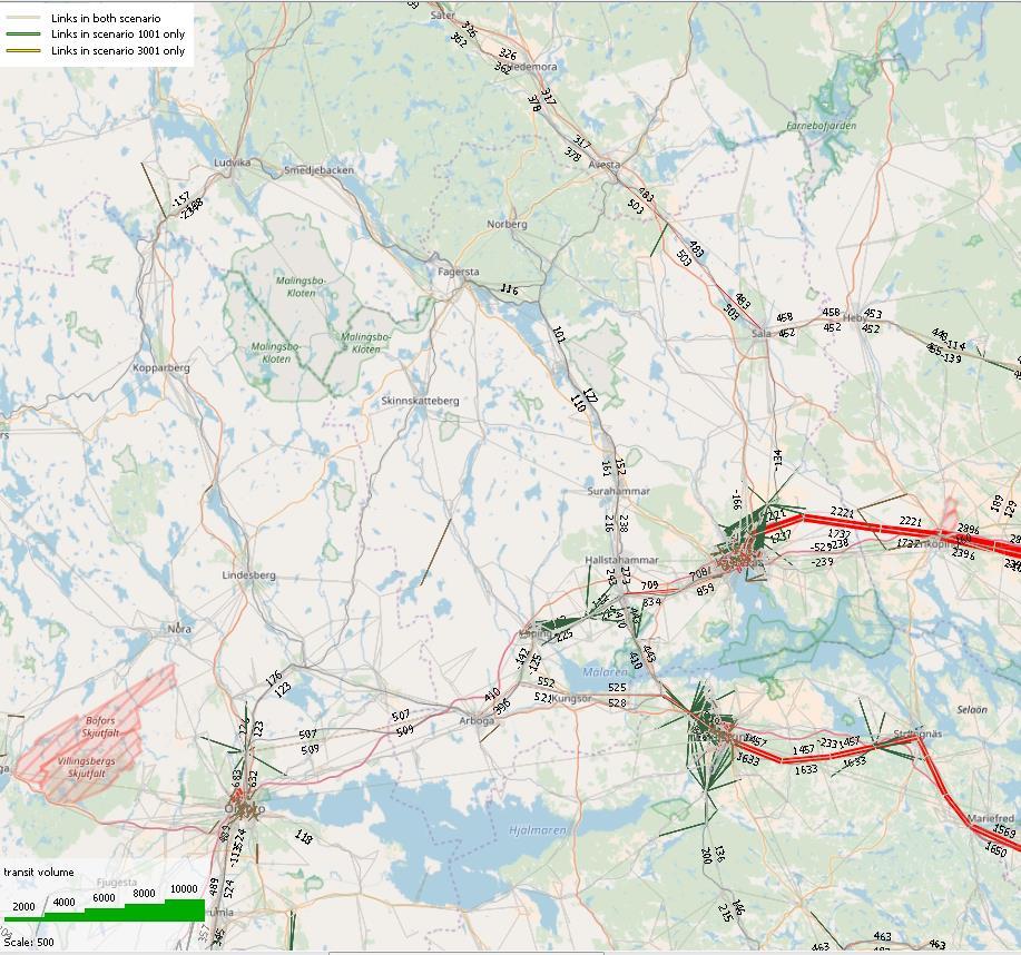 Västmanlands län Figur 68. Skillnad passagerarflöden tåg regionala resor årsmedeldygn Västmanlands län.
