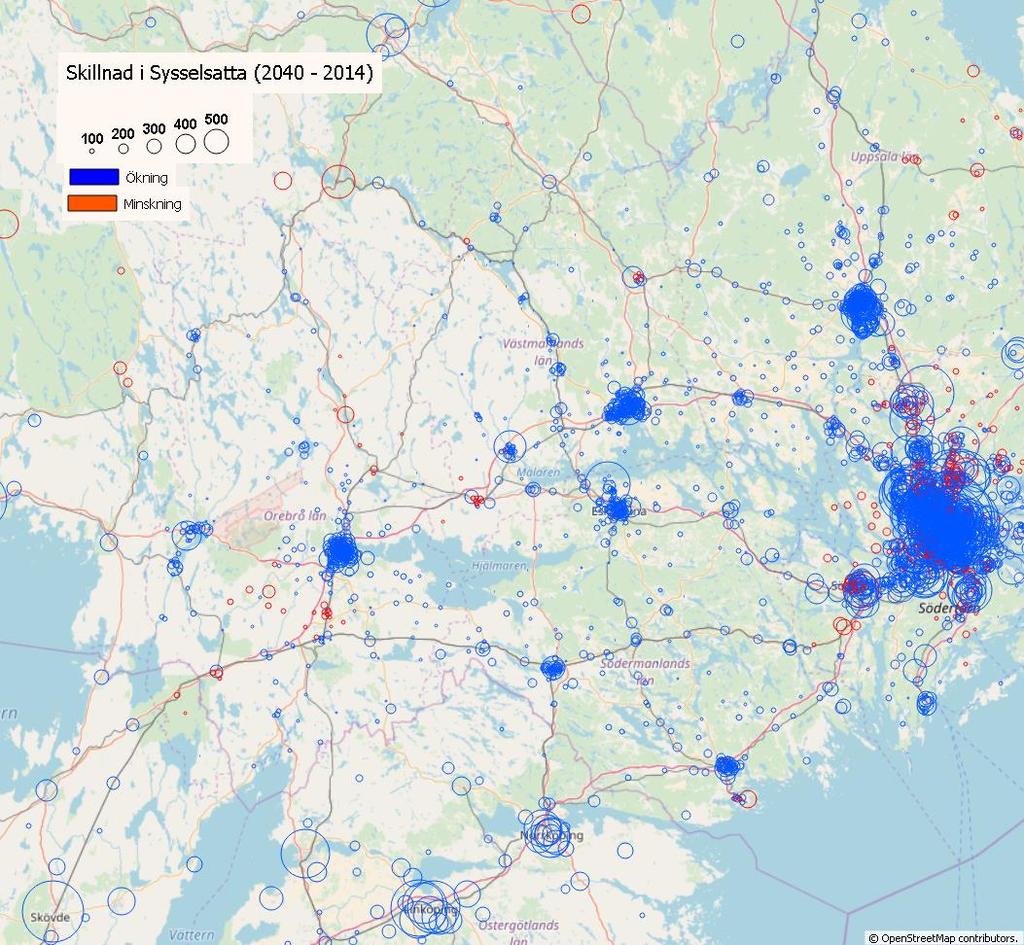 Skillnad dagbefolkning 2014-2040 region Samm.