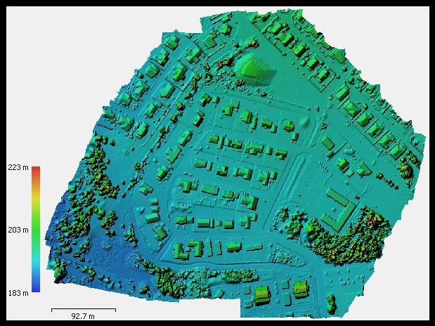 Agisoft Photoscan Professional Digital Surface Model: En höjdmodell är en förutsättning för ett ortofoto. I det här fallet ser vi en ytmodell (DSM) skapat av ett punktmoln.