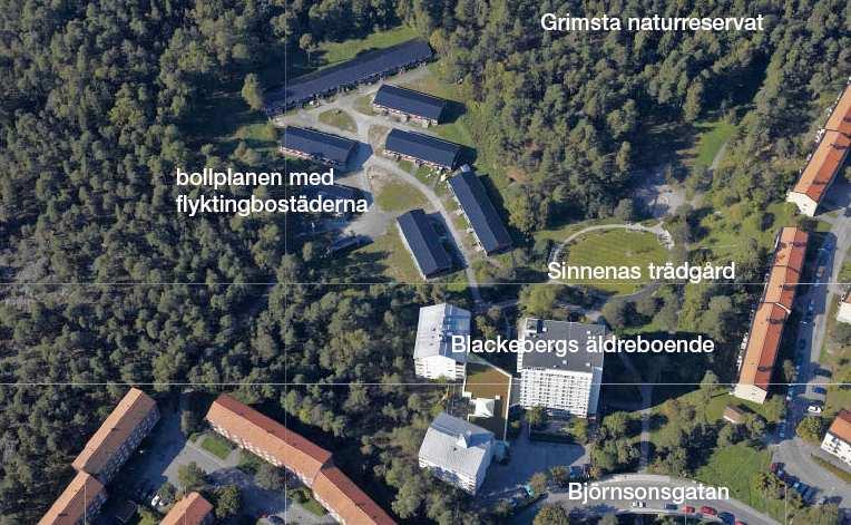 3 (7) Flygbild över planområdet med Björnsonsgatan och Blackebergs äldreboende längst ned i bild.