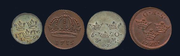 600 968 Liten lot med bl a 1/8 rdr 1767 stor bild 1/1+, 1/12 sk 1802 01/0 röd och 2 Riga solidus 1653 01.