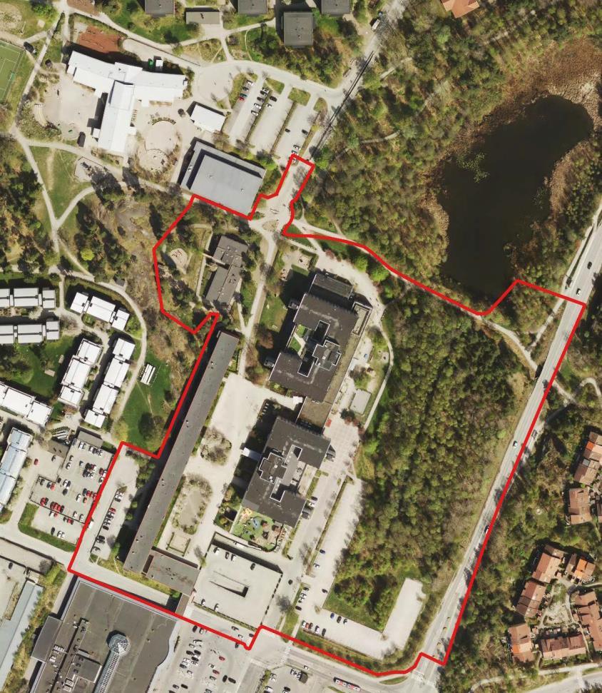 3 Lokalisering och beskrivning av planerade åtgärder Planområdet är cirka 7 hektar och ligger i norra delen av Orminge centrum som är stadsdelcentrum i Boo.