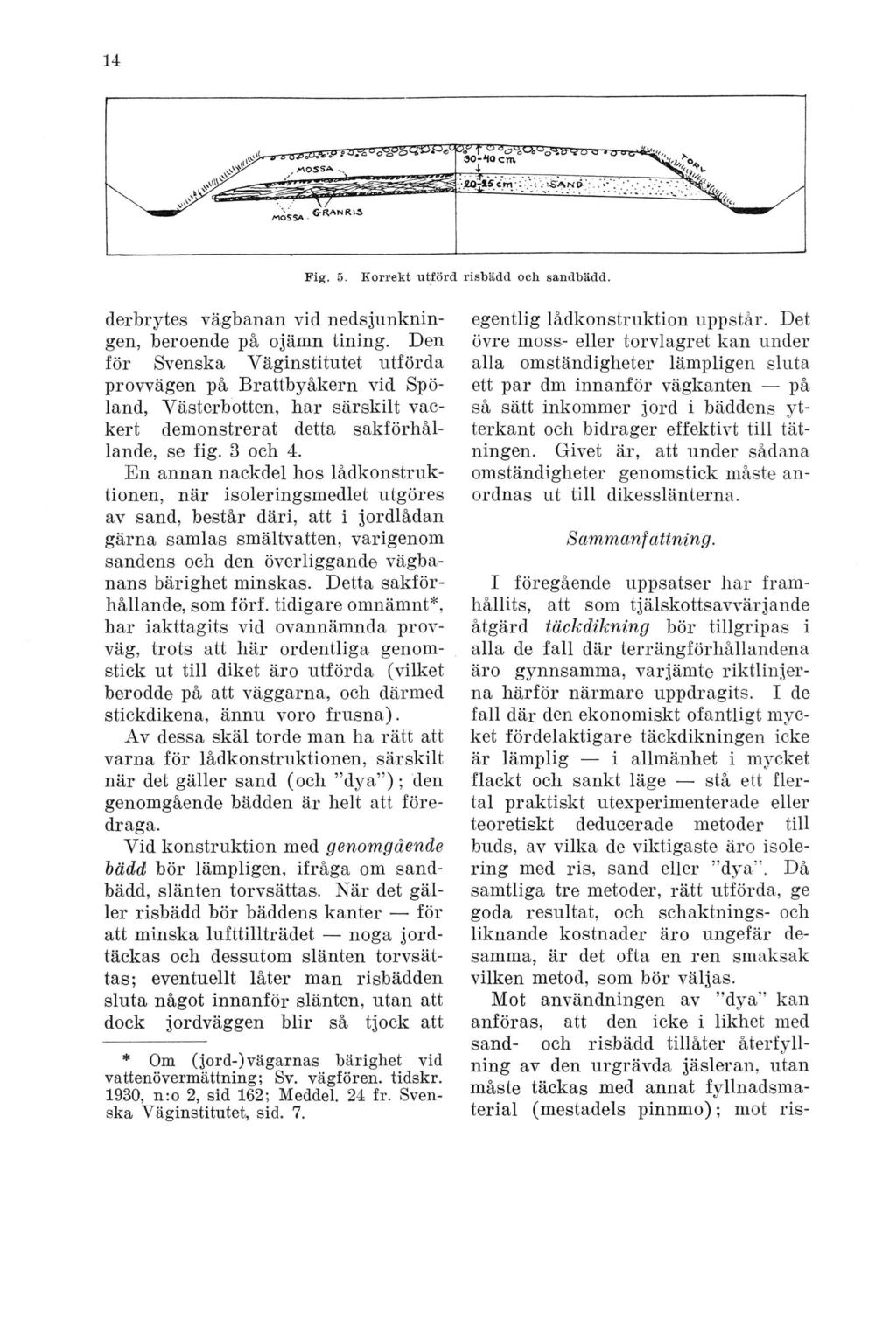Fig. 5. Korrekt utförd risbädd och sandbädd. derbrytes vägbanan vid nedsjunkningen, beroende på ojämn tining.