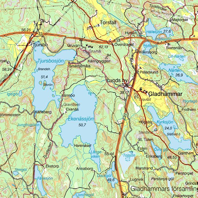 Figur 1. Karta över området kring Gladhammars gruvfält. Copyright Lantmäteriet 2001-04-23. Ur Din Karta.