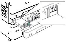 Papper och material 4. Se till att magasinets maxstreck syns och att du inte fyller på fler än 50 kuvert i magasinet. 5. Stäng magasinet. 6.