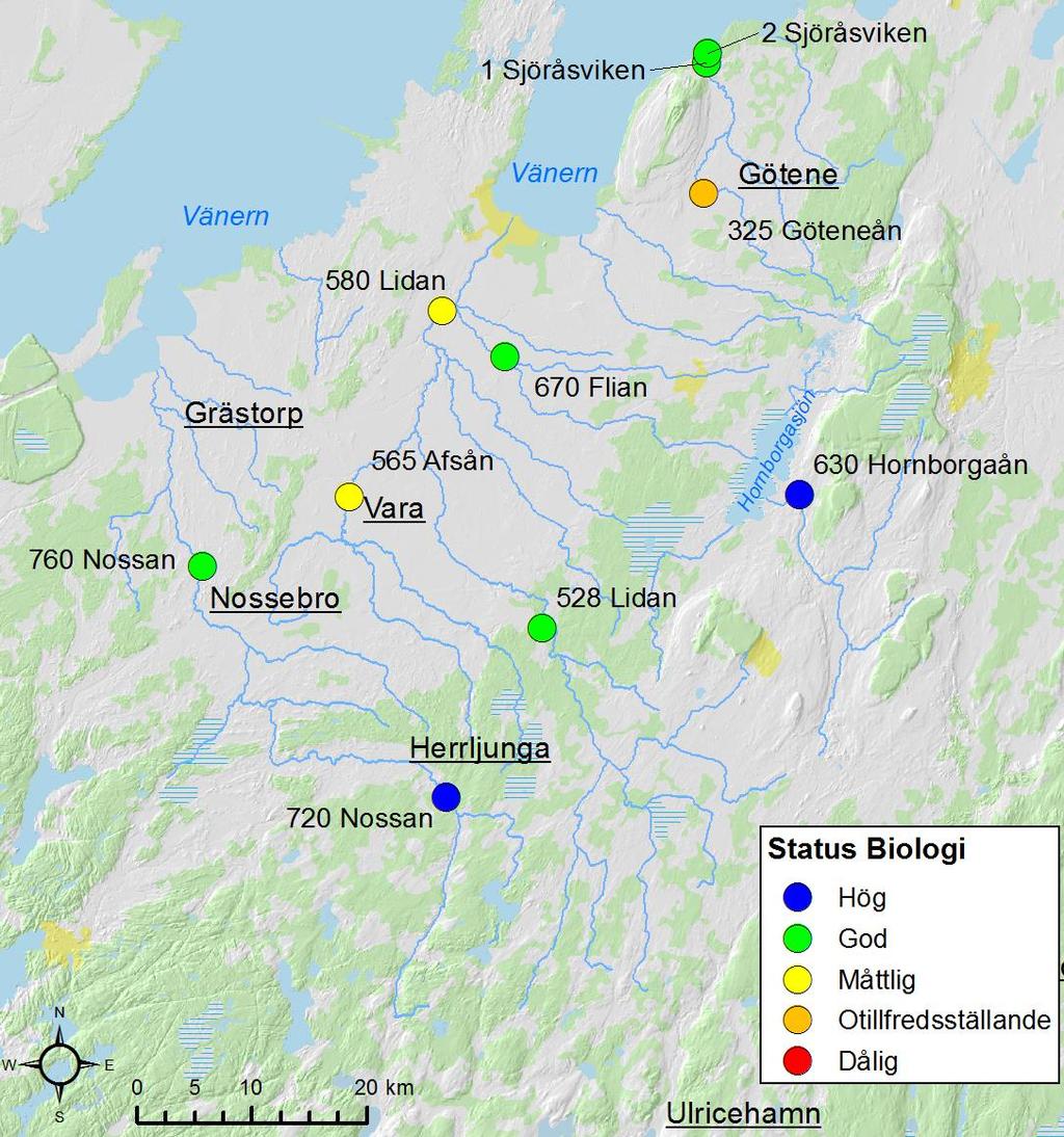 Tabell 4. Statusklassning (Havs och vattenmyndigheten 2013) och expertbedömning med avseende på näringsämnespåverkan vid de undersökta bottenfaunalokalerna i Lidans vattensystem 2015.