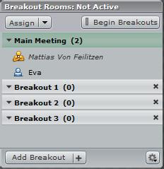 4. Dela in i undergrupper via Breakouts Om man under mötet vill dela in deltagare i undergrupper kan man enkelt göra det via poden Breakouts.