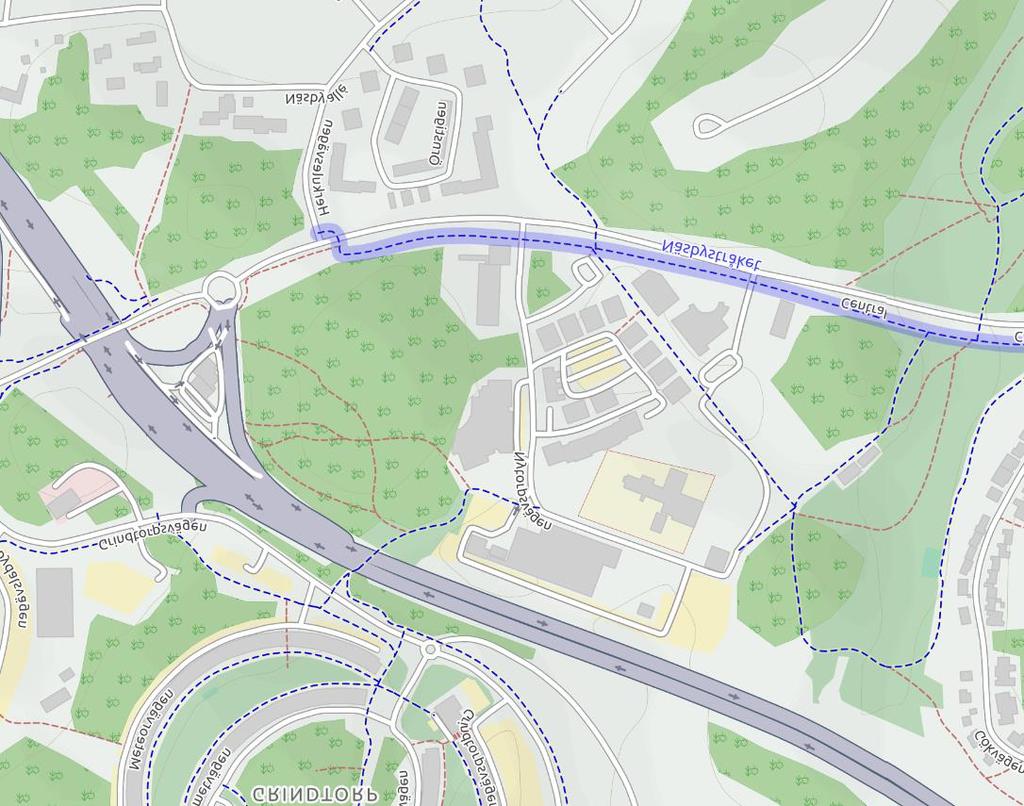 5 GÅNG OCH CYKELTRAFIK Figur 5-1 gång och cykelnät. Just utanför skolan finns cykelstråket Näsbystråket som går i väst/östligriktning.