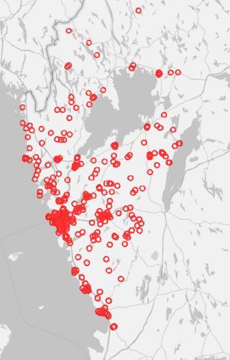 20 Figur 10 Fördelning (postnummer) på de bolag som erhållit en fördjupningsinsats 2013 2018.