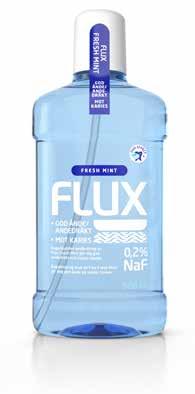 Pris: 500 ml/70 kr 5 Flux tuggummi Sockerfritt tuggummi med mint smak som bidrar till att neutralisera plackytor och ger ett extra fluortillskott.