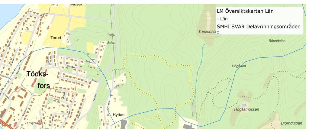 Utloppet av Töck Rinner till Utloppet av Stora Le/Foxen Figur 4 Karta över delavrinningsområden enligt SMHI.
