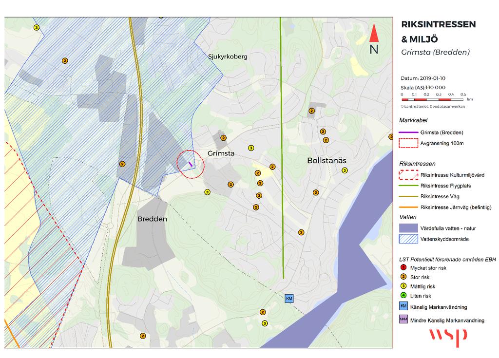4.3 Riksintressen Befintlig markkabel Grimsta korsar kanten av ett större riksintresseområde för vatten (3 kap.