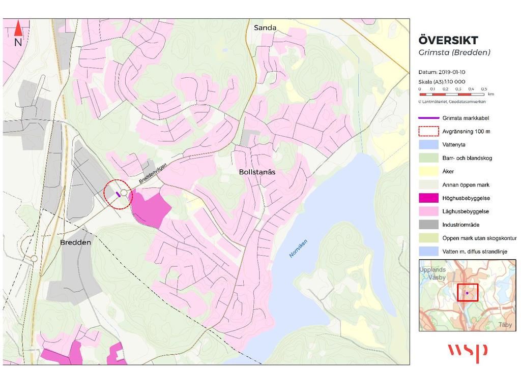1 INLEDNING Vattenfall Eldistribution AB (Sökanden) ansöker om förlängd nätkoncession för linje (tillstånd) för befintlig sträckning för 77 kv (nominell spänning) markkabel vid Grimsta
