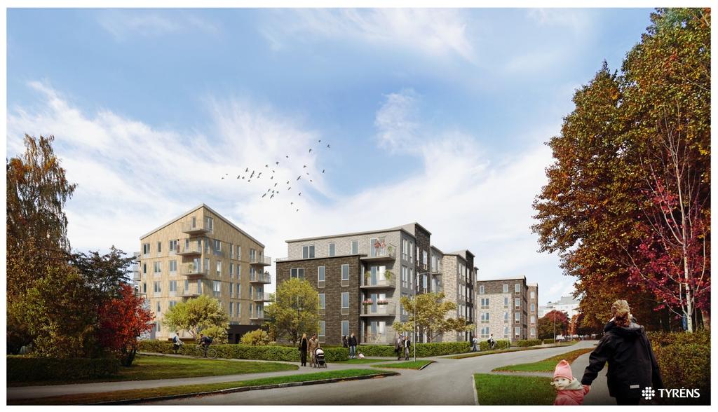 Bebyggelse Gatuhusen Två flerbostadshus (gatuhus) placeras längs Ekevägen med volymer i 3-4 våningar. Längst i nordväst blir det en volym på 5 våningar.