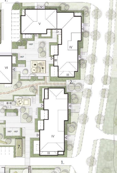 I nordost bilder de ett hörn som ger stadga åt rumsbildningen med Skiljeboskolans verksamhet. Fasaderna har en variation genom olika kulörer samt att de är vertikalt uppdelade.