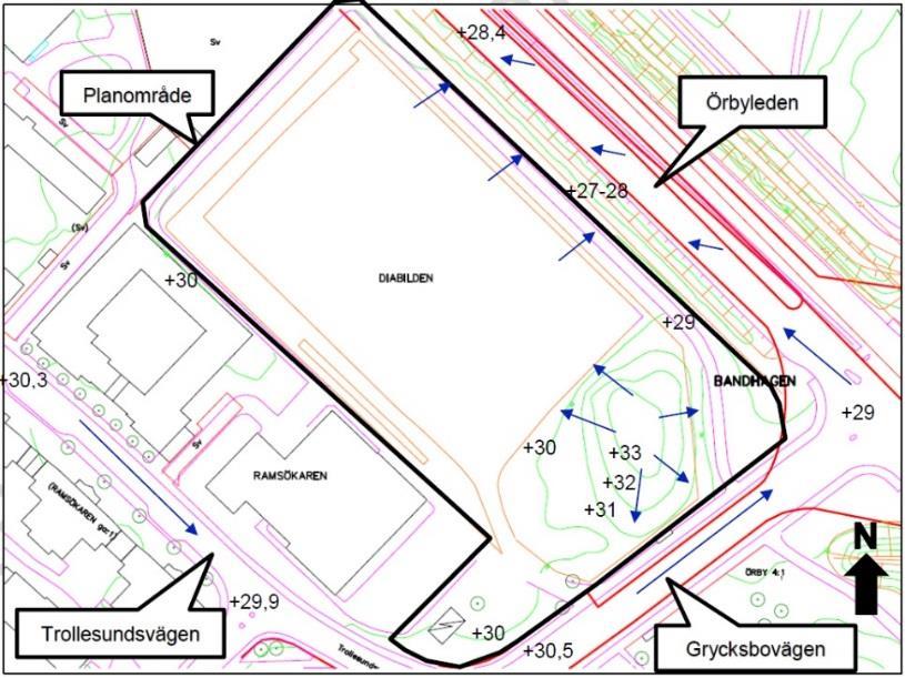 Sida 13 (58) Dagvattnet avleds idag i kombinerat ledningssystem till Henriksdals reningsverk, vidare till Saltsjön och når sedan recipienten Strömmen.