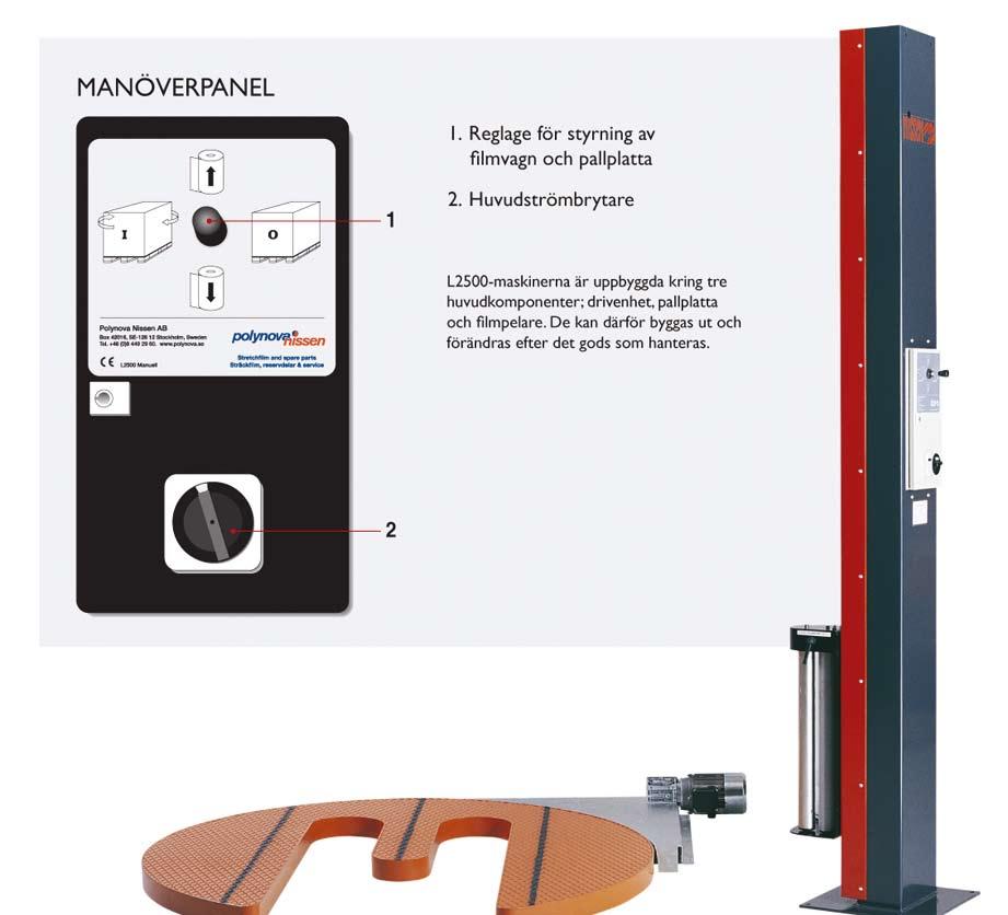 L2500 Manuell med mekanisk folmbroms L2500 är en manuell sträckfilmsmaskin. Den har en lättförståelig styrpanel i bekväm höjd på pelaren.