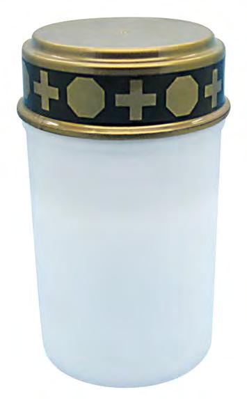 Gul -lampa, flammande låga, ej utbytbar. Batterier medföljer. Material: plast. Av/på-knapp. MEMORIAL CANDLE WIT CROSSES An memorial candle with a cross motif.