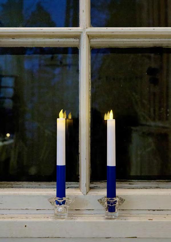 CANDLES The Finnish Independence Day has traditionally been celebrated by placing two blue and white candles on the windowsill.