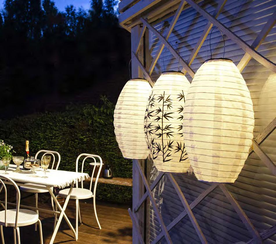SOLAR LANTERNS ang up oval lanterns to form an impressive group. warm white, non-replaceable.