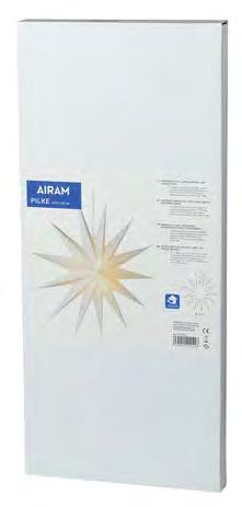 Stängs med snören. Använd Airam -ljusslinga nr 9477096 eller 9477937, eller Airam stjärnsladd nr 9477098 (E14-sockel, -lampans effekt högst 5 W) för att tända stjärnan.