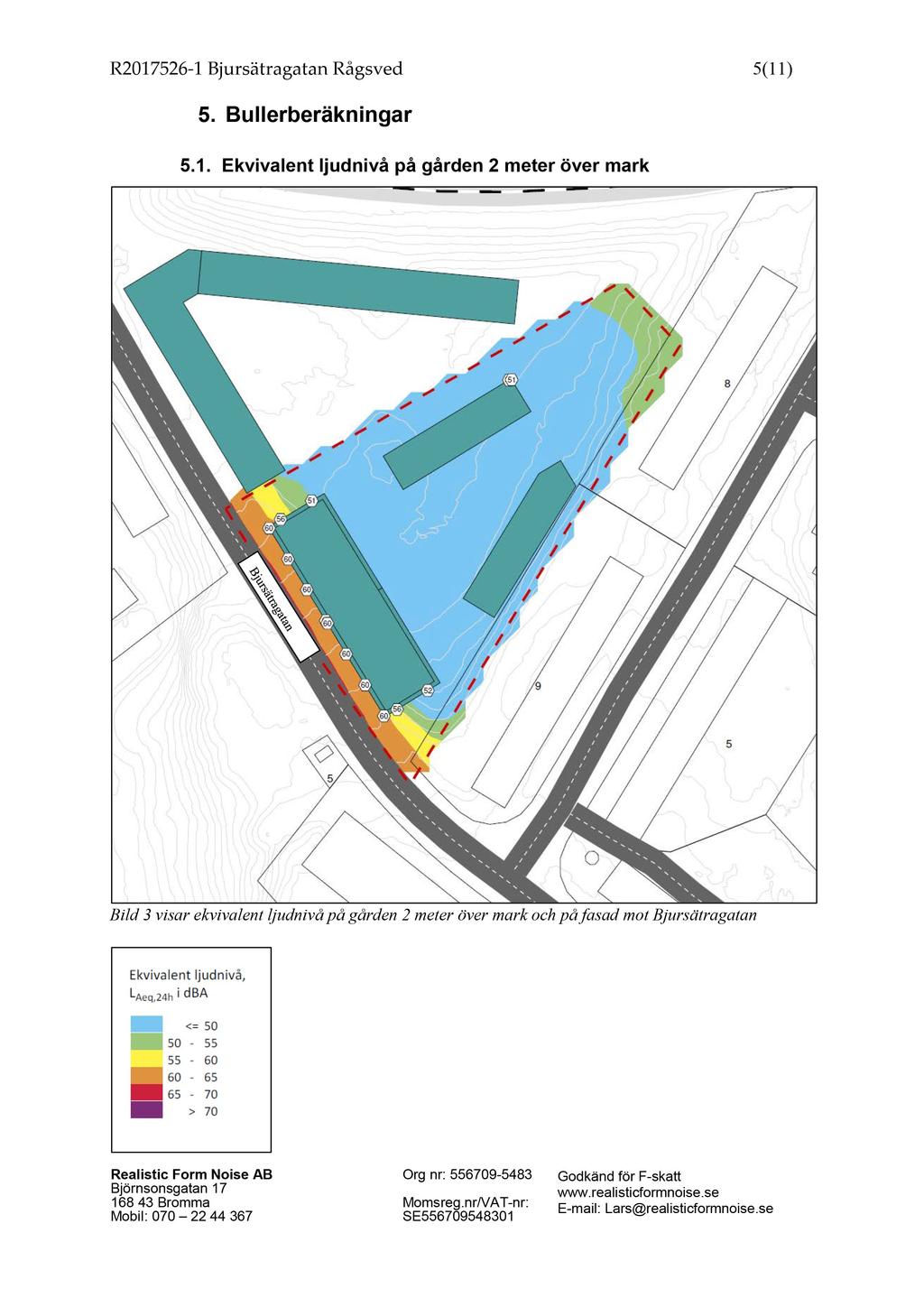 R2017526-1 Bjursätragatan Rå gsved 5 ( 11 ) 5. Bullerberäkningar 5.1. Ekvivalent ljudnivå på gården 2