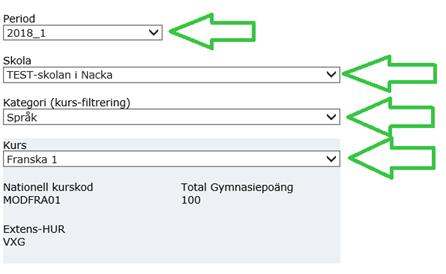 Kategori: Välj i rullisten. Utifrån den valda kategorin filtreras de kurser fram som är kopplade till kategorin.