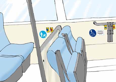 Riktlinjer dekalsättning - Områdesbussar 16 3.2 Rullstolsplats Rullstolssymbolen ska peka i den riktning rullstolen ska färdas.