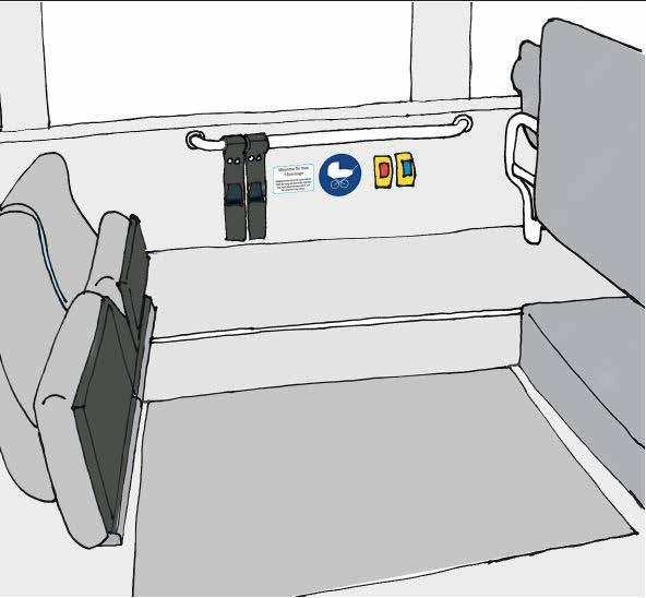 Riktlinjer dekalsättning - Områdesbussar 17 3.3 Barnvagnsplats 15 12 Utrymme för max 1 barnvagn Mittgång eller dörrar får ej blockeras. Obs!
