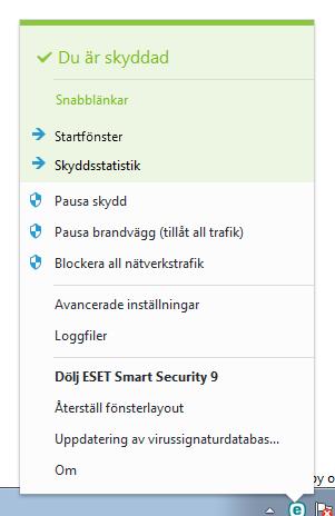 4.7.5 Programmeny Vissa av de viktigaste inställningsalternativen och funktionerna är åtkomliga genom att du högerklickar på systemfältsikonen.