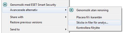 skadlig kod. Om - ger systeminformation och visar den installerade versionen av ESET Smart Security och de installerade programmodulerna.