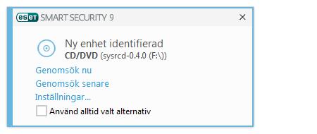 Om datorn visar tecken på att ha blivit infekterad av skadlig programvara, till exempel om den har blivit långsammare eller ofta låser sig, rekommenderar vi att du gör följande: Öppna ESET Smart