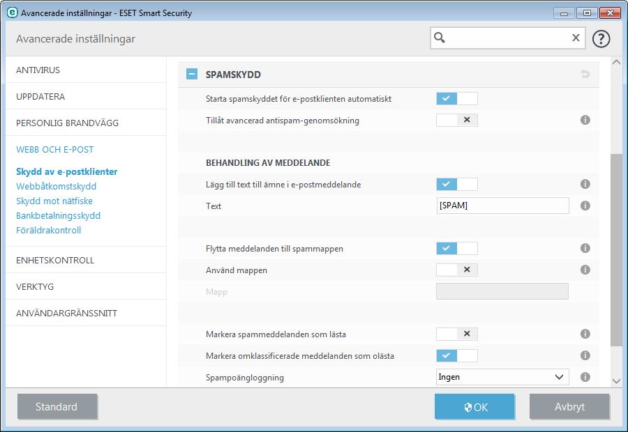 4.2.2.6 Antispammodul Oönskad e-post, även kallat spam, är ett av de största problemen inom elektronisk kommunikation. Spam utgör upp till 80 procent av all e-postkommunikation.