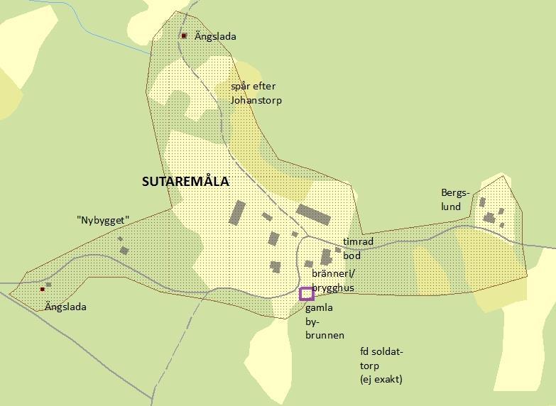 Beskrivning Sutaremåla, eller Suttaremåla som också används, är en för kommunen medelstor by med fem gårdar. Bostadshusen på gårdarna är främst faluröda och ger på håll en ålderdomlig prägel.