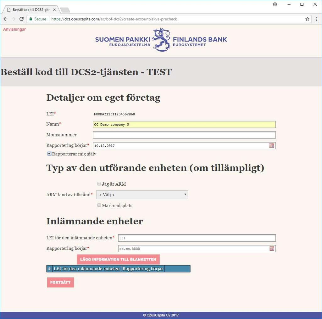 11 (13) Bild 10 AKVA registreringsblankett 2 Inloggning i tjänsten Efter slutförd registrering styrs du till en ruta med