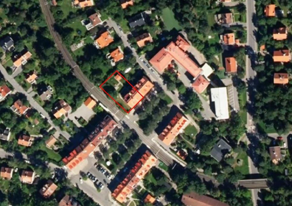Sida 5 (14) Dikten 63 med planområdet inom röd figur, beläget vid Höglandstorget i Bromma, i anslutning till Nockebybanan.