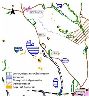 Naturmiljö I Enköping kommuns översiktsplan redovisas några naturområden som är av regionalt och kommunalt intresse och som ligger i närheten av riksväg 70.