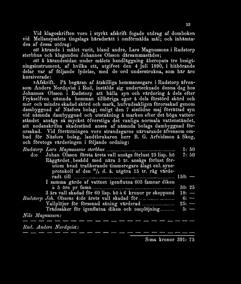 1890, i hithörande delar var af följande lydelse, med de ord understrukna, som här äro kursiverade:»afskrift.
