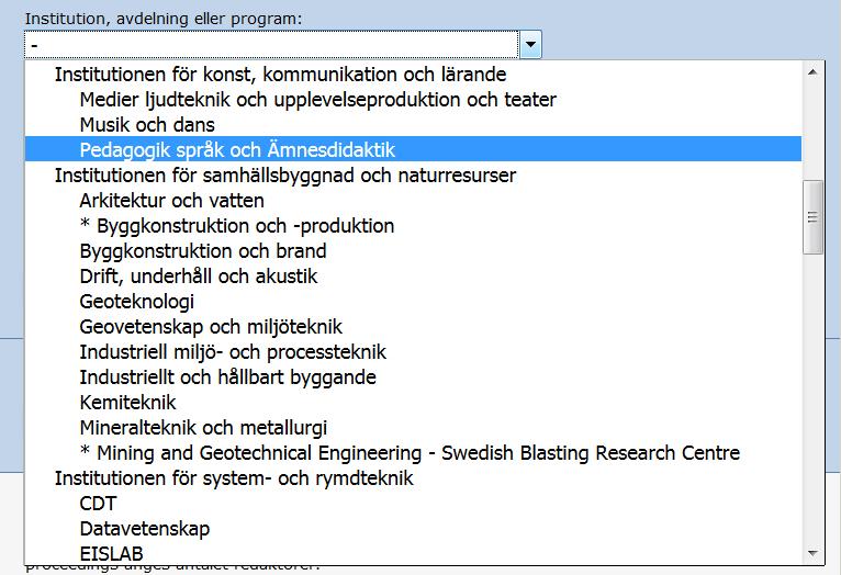 ett) och affiliering. Klicka sedan på knappen Skapa personpost. Det är viktigt att fylla i ditt lokala användarid (CAS användarnamn) vid LTU i fältet Lokalt användarid.