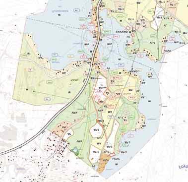 Figur 1 Utkast till delgeneralplan för Ruhala-Kauttu i Ruovesi (2005). Planen började utarbetas i skalan 1:10 000, men under arbetets gång ändrades skalan till 1:5 000.