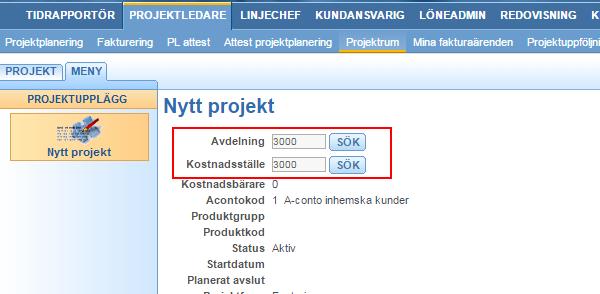 De personliga inställningen ändras då alltid under kugghjulet för varje sida. Dölja fält Möjlighet finns nu att dölja alla fält i projektrummet (utom de obligatoriska) vid upplägg av nya projekt.