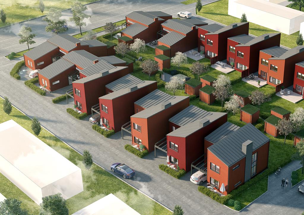 93 KVADRAT Sällskapsrum och kök har en öppen och härlig planlösning som ger gott om yta att umgås. Huset har två sovrum, två badrum och även en separat tvättstuga.