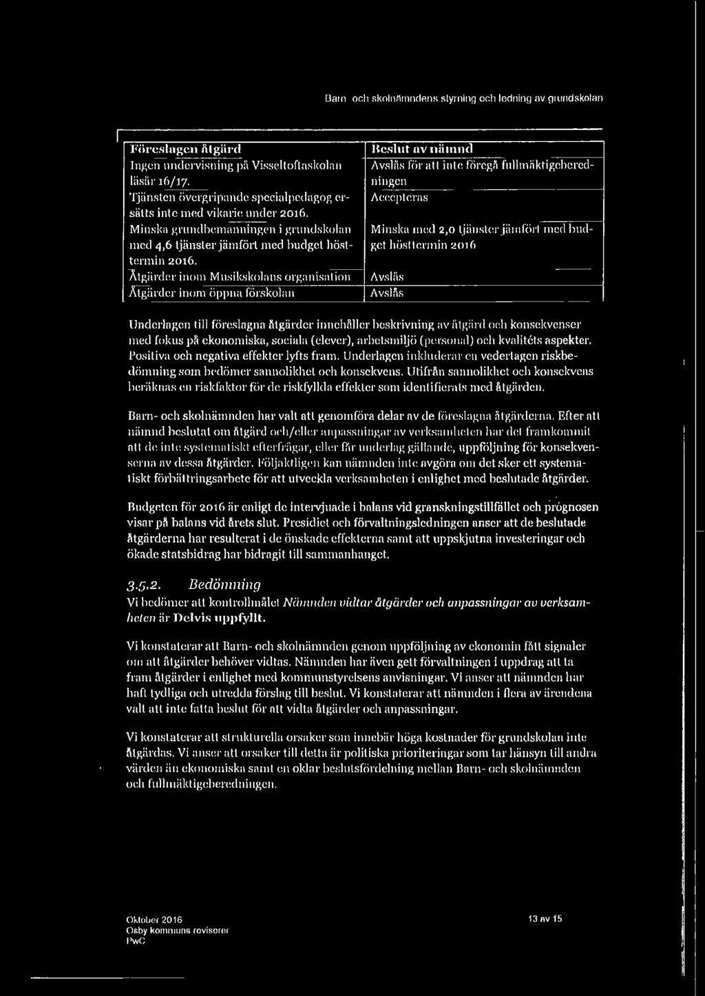 ekonomiska, sociala (elever), arbetsmiljö (personal) och kvalit6ts aspekter. Positiva och negativa effekter lyfts fram.