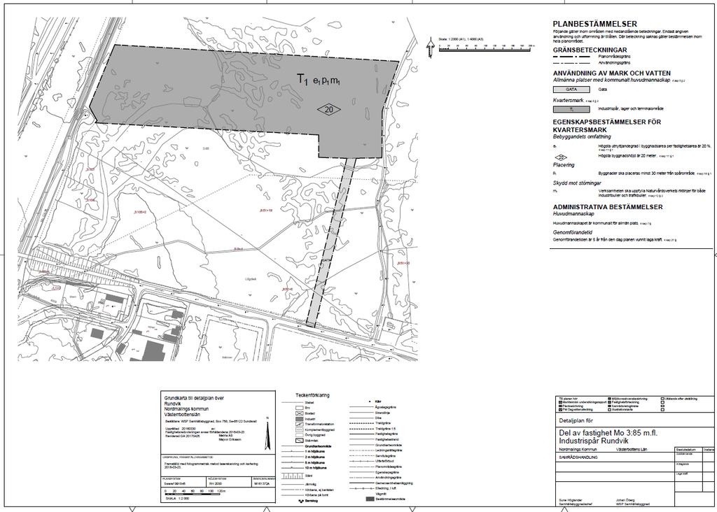 Figur 1 Detaljplanens utformning Trafikflöden och trafikgenerering Enligt SCA så lastar man idag i Rundvik in cirka 700 000 m³ timmer per år. En lastbil rymmer cirka 50-60 m³ timmer.