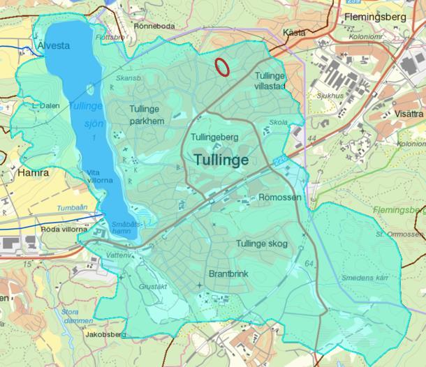 2.4 RECIPIENT Utredningsområdet ligger inom delavrinningsområde som rinner till recipienten Tullingesjön (Figur 6). Avståndet till recipienten är ca 2 km. Figur 6.