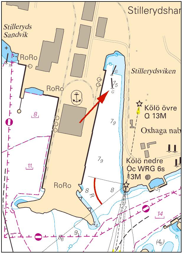 Inför SB-prick 56-09,547N 014-49,379E Bsp Hanöbukten 2014/s46 Stillerydshamnen, Karlshamn Karlshamn Hamn AB. Publ.