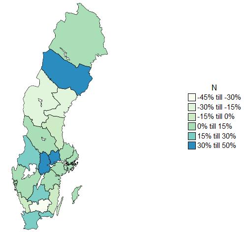 Diagram 3. Utvecklingen av antalet inkomna klagomål per län mellan 2013-2016, andel.