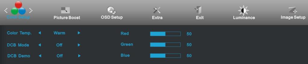 Color Setup (Färginställning) 1. Tryck påmenu (MENY) för att visa menyn. 2. Tryck på eller för att välja (Color Setup (Färginställning)) och tryck påmenu (MENY) för att öppna. 3.