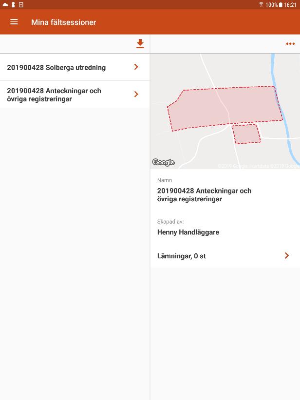 2. Skapa geometrier och välj till exempel lämningstypen