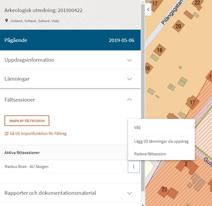 Vill du lägga till egna bakgrundskartor till din fältsession väljer du Gå till importfunktionen för Fältreg, mer information om detta finns i kapitel Importfunktion för Fältreg ovan.